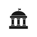 Bank icon. University black sign. Historic building with columns silhouette symbol.